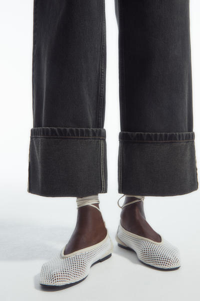 レザートリムメッシュバレエフラットシューズ